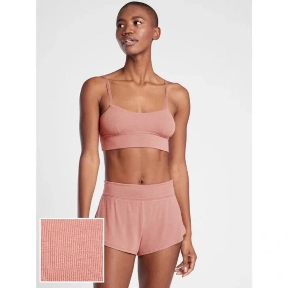 NWT Athleta well rested rib sleep shorts Womens L pink comfy soft relaxed lounge - Picture 3 of 6